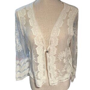 Chris McLaughlin Ivory Lace Boho Kimono Cardigan Size M